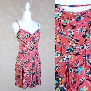 L’Amour Nanette Lepore Retro Daisy Print Lace-Up Pleated Fit & Flare Dress Coral